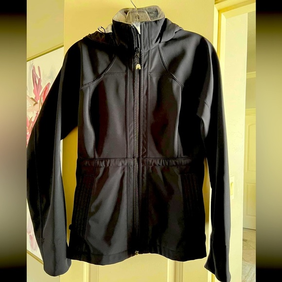 LULULEMON ATHLETICA Black Coat Fleece Lined Hood Cinch Waist Pockets Rain Proof - Picture 2 of 10